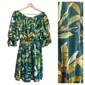 Tuckernuck O.P.T. Green Tropical Floral Print Linen Blend Cutout Dress Small